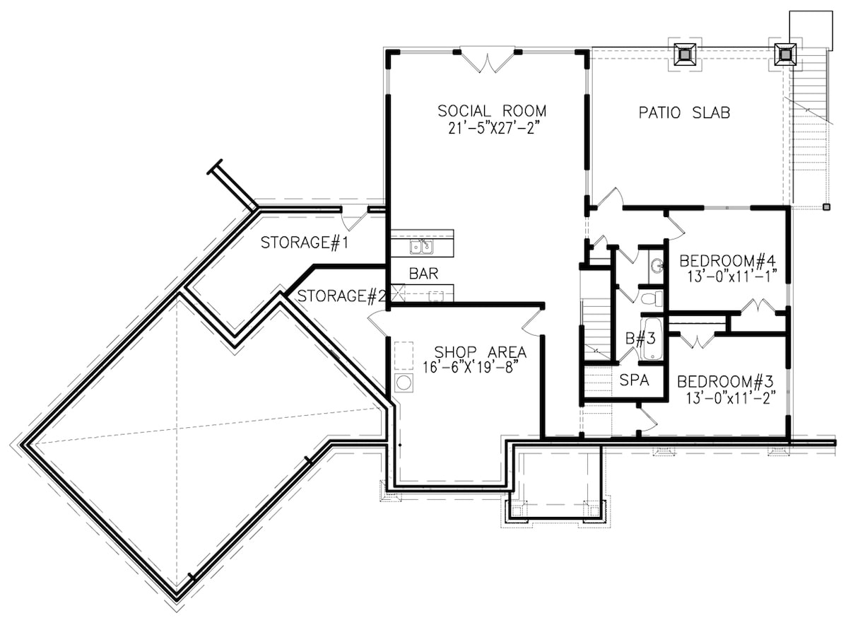 Floor Plan Basement of Craftsman Plan #198-1062