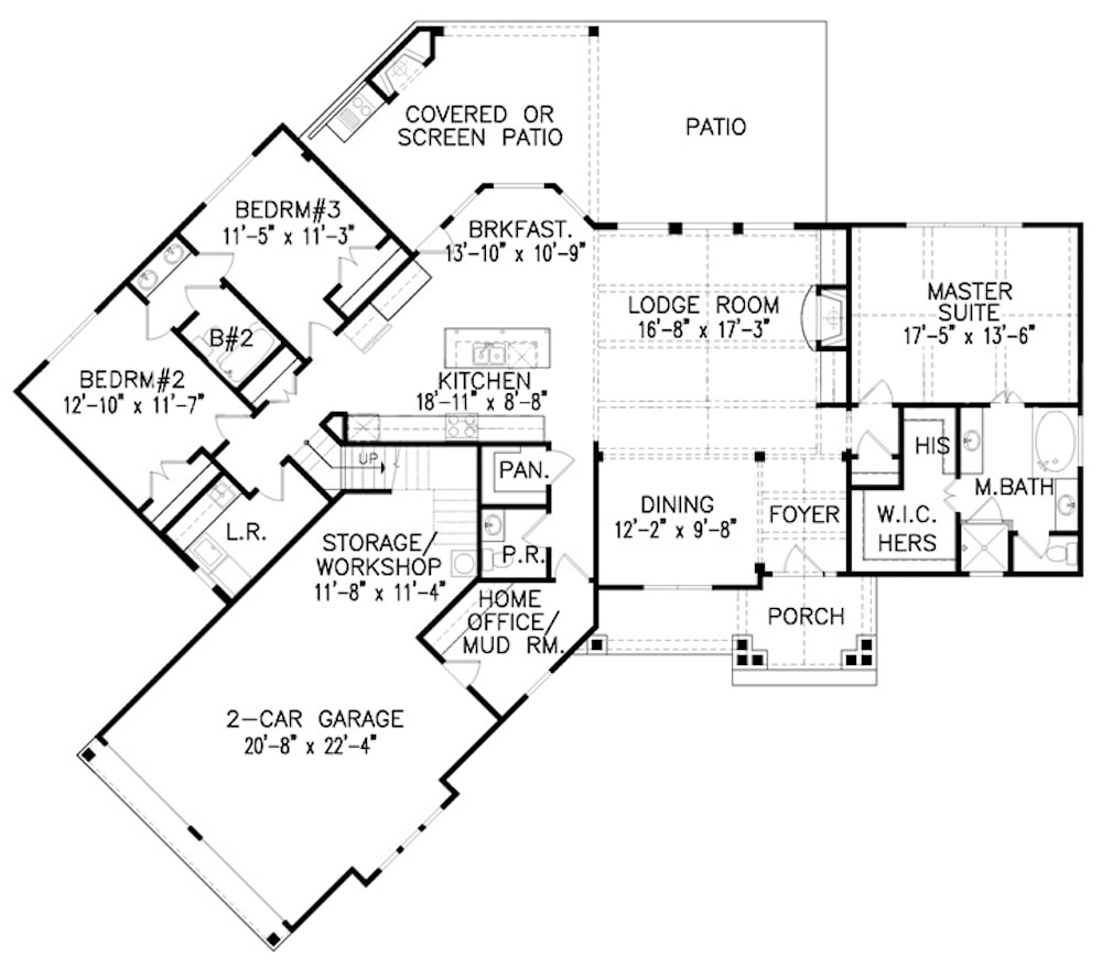 Floor Plan Main Level of Cottage Plan #198-1063