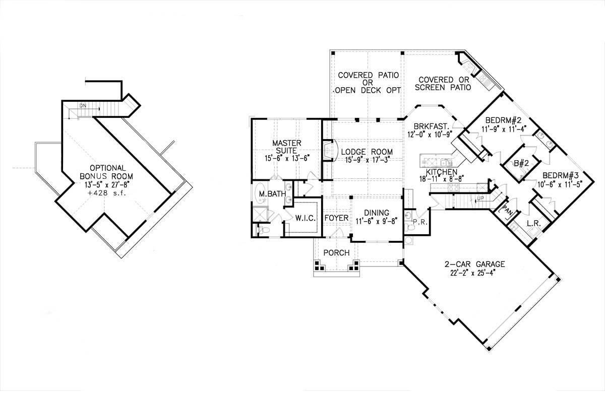 Floor Plan Main Level of Cottage Plan #198-1064
