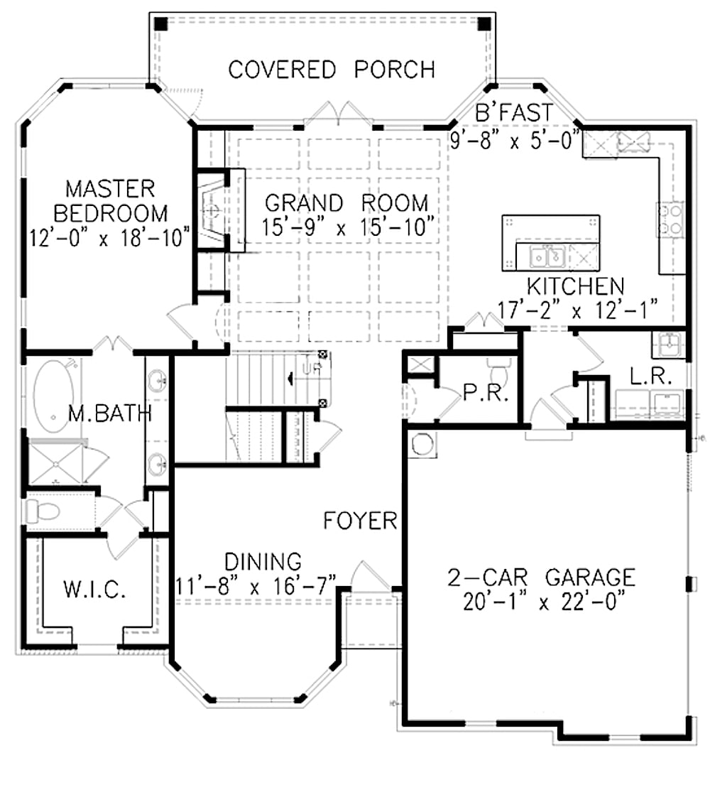 Floor Plan Main Level of French Plan #198-1065