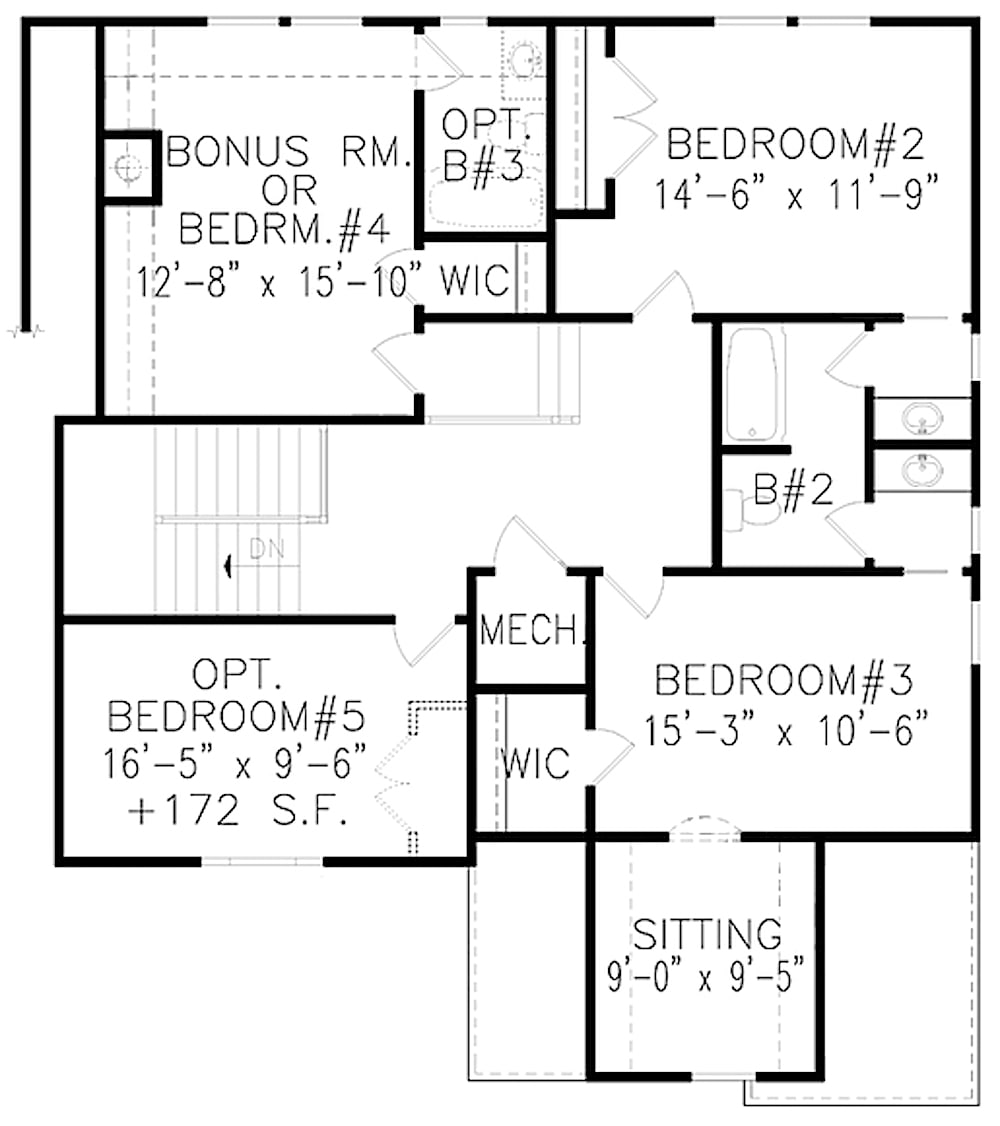 Floor Plan Upper Level of French Plan #198-1065