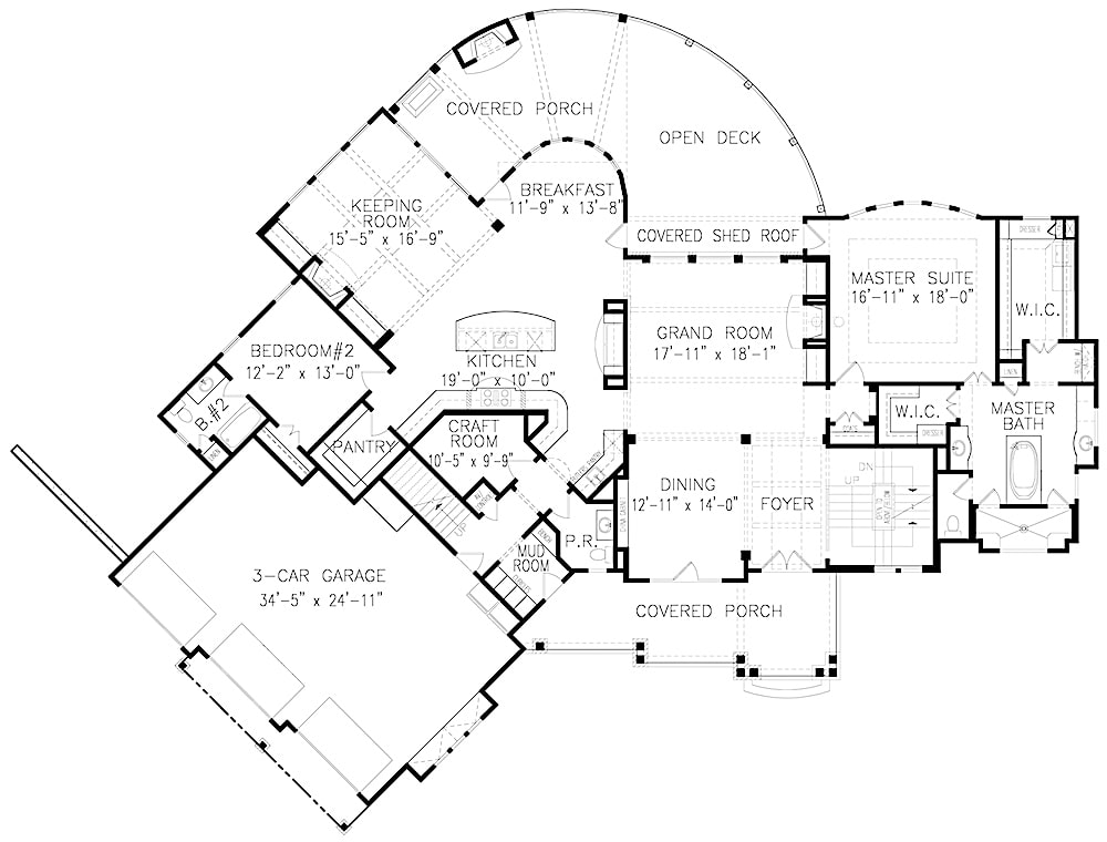 Floor Plan Main Level of Cottage Plan #198-1066