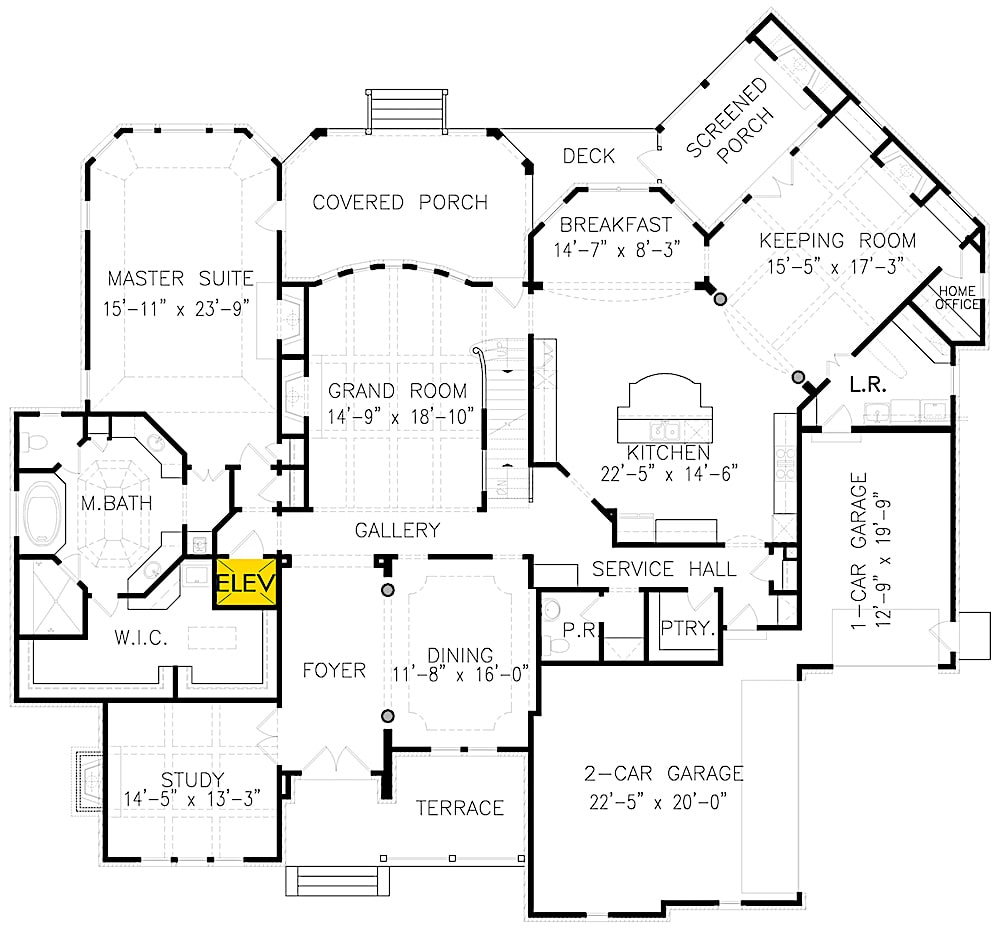 Floor Plan Main Level of French Plan #198-1067