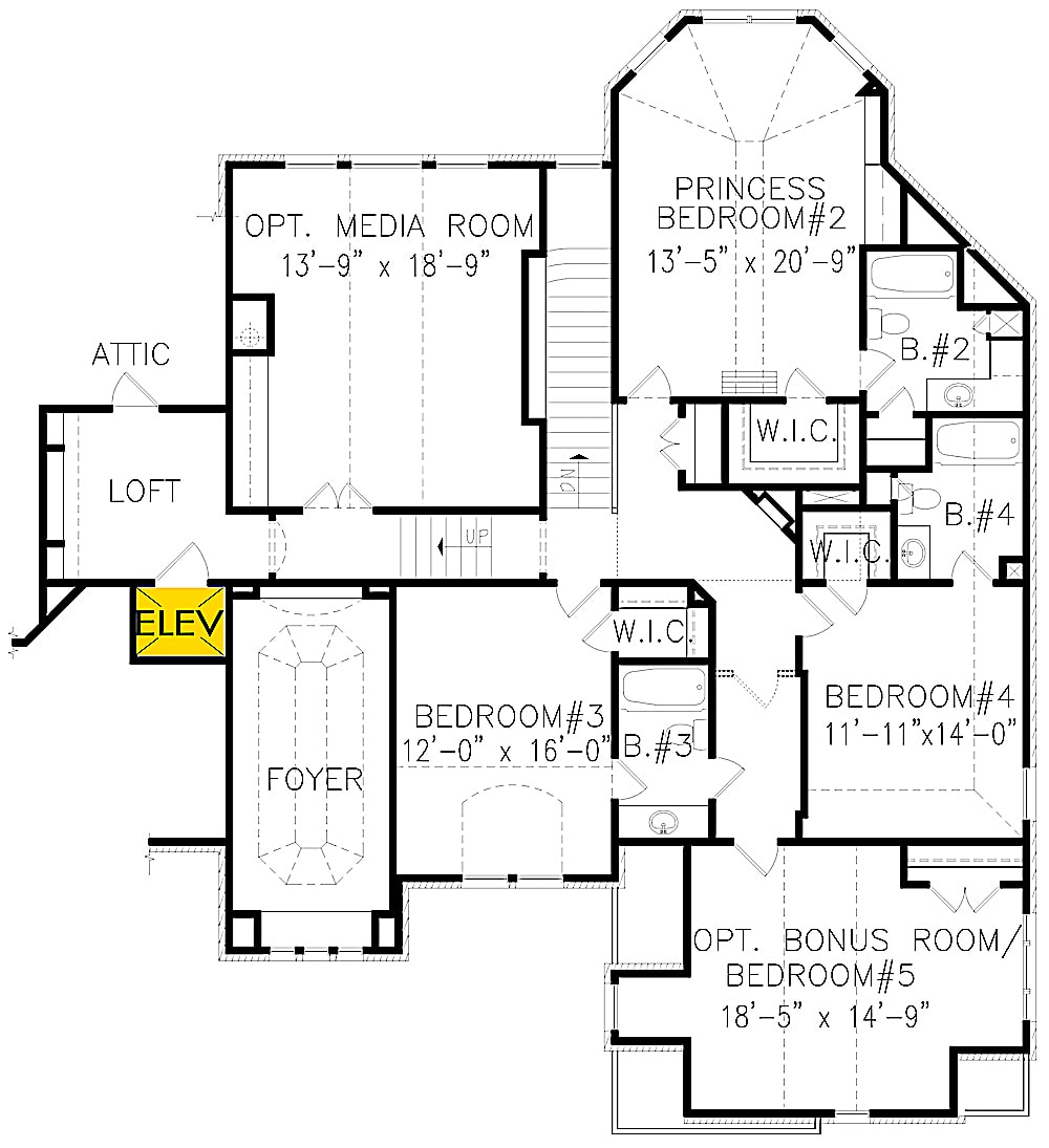 Floor Plan Upper Level of French Plan #198-1067