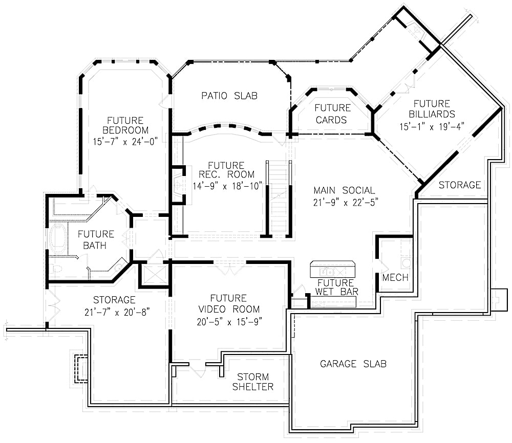 Floor Plan Basement of French Plan #198-1067
