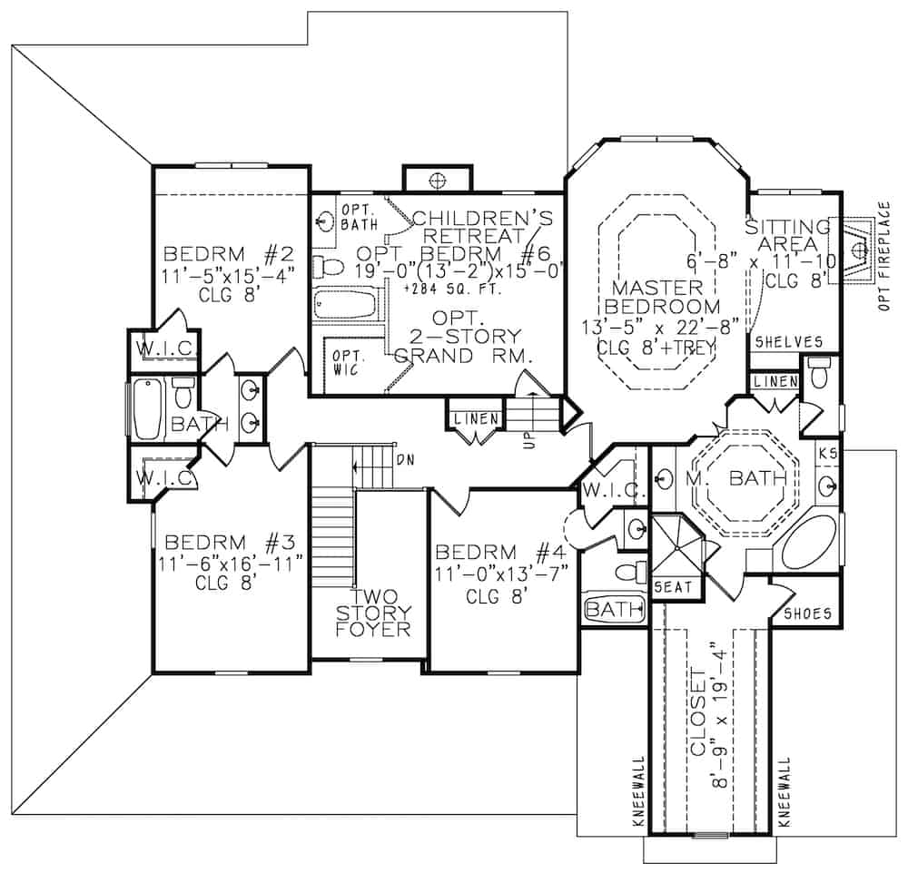 Floor Plan Upper Level of Farmhouse Plan #198-1068