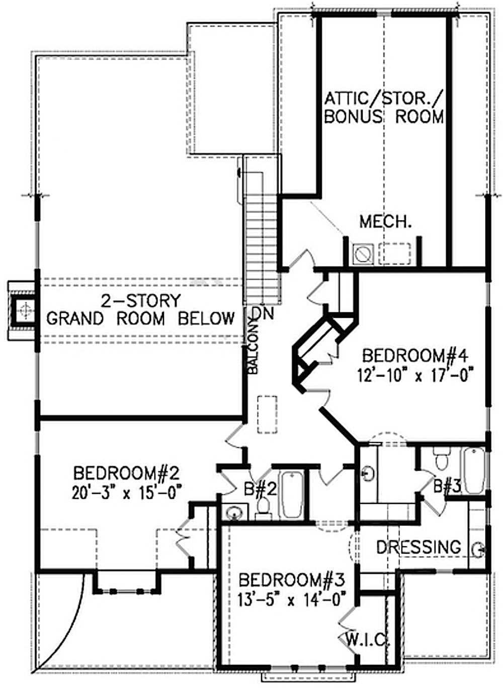 Floor Plan Upper Level of Tudor Plan #198-1069