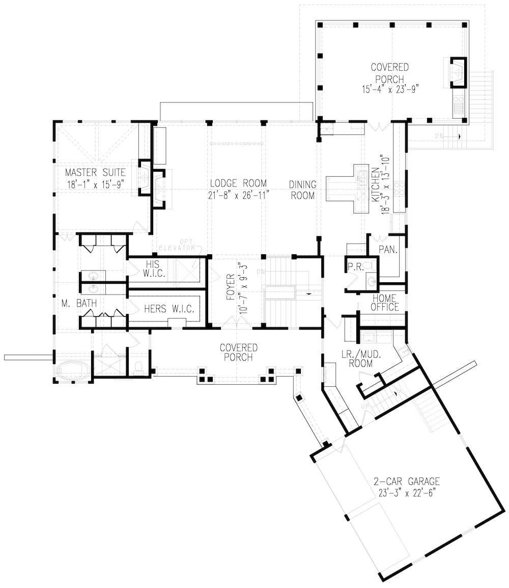 Floor Plan Main Level of Cottage Plan #198-1070