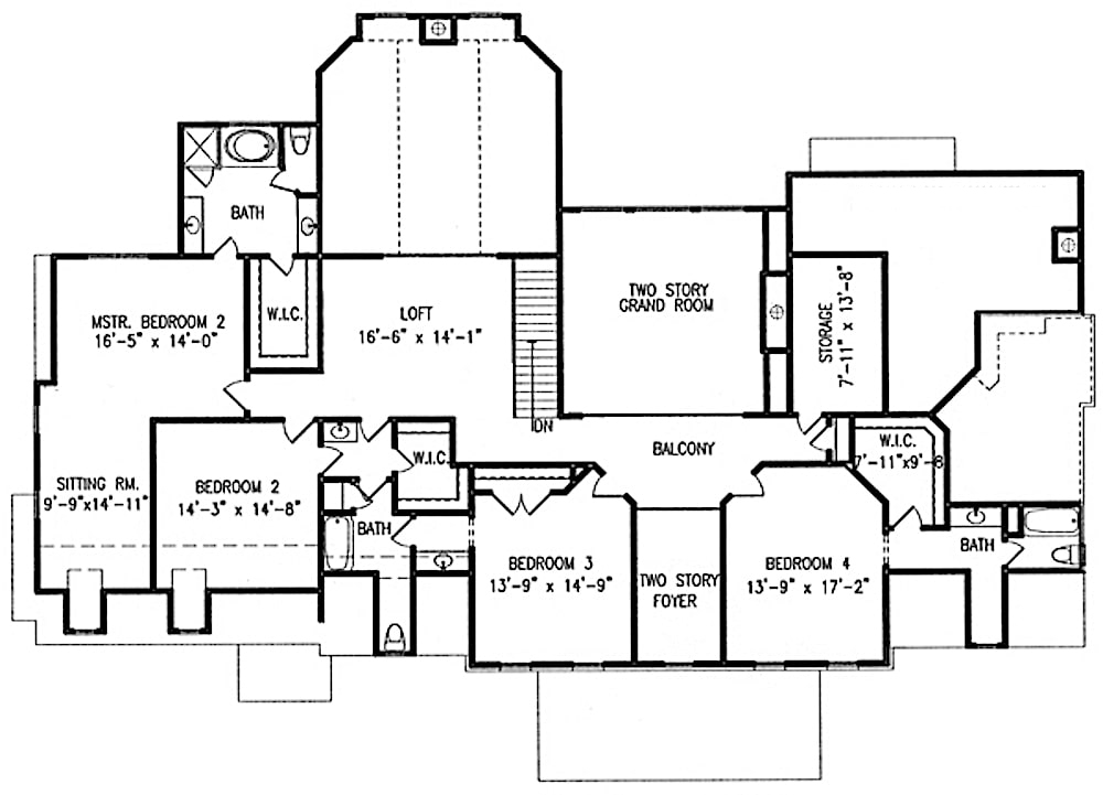 Floor Plan Upper Level of Southern Plan #198-1071