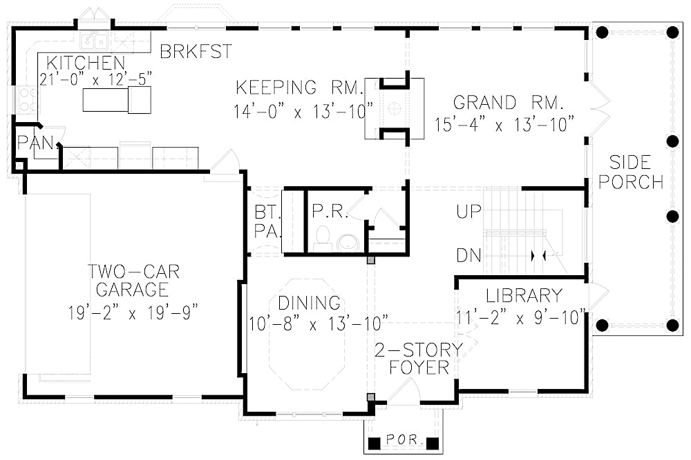 Floor Plan Main Level of Tudor Plan #198-1072