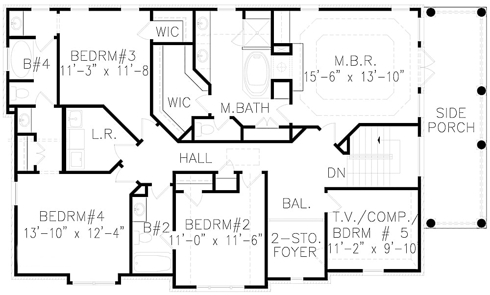 Floor Plan Upper Level of Tudor Plan #198-1072