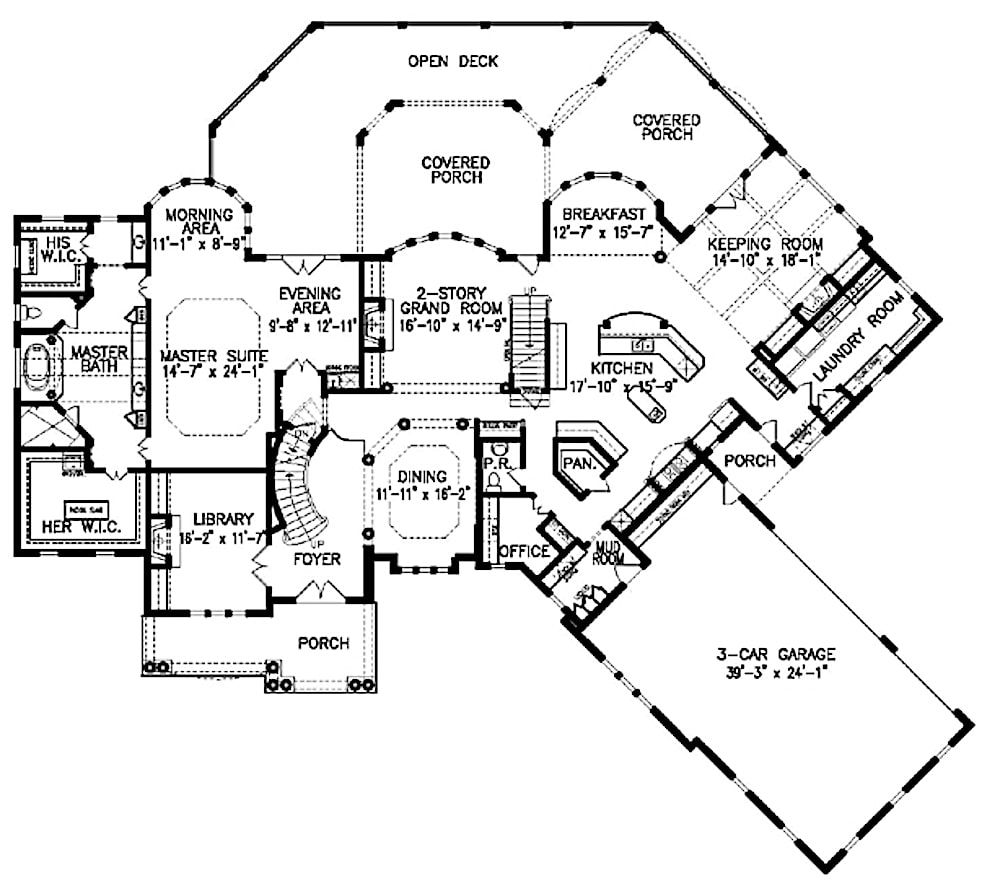 Floor Plan Main Level of Traditional Plan #198-1073