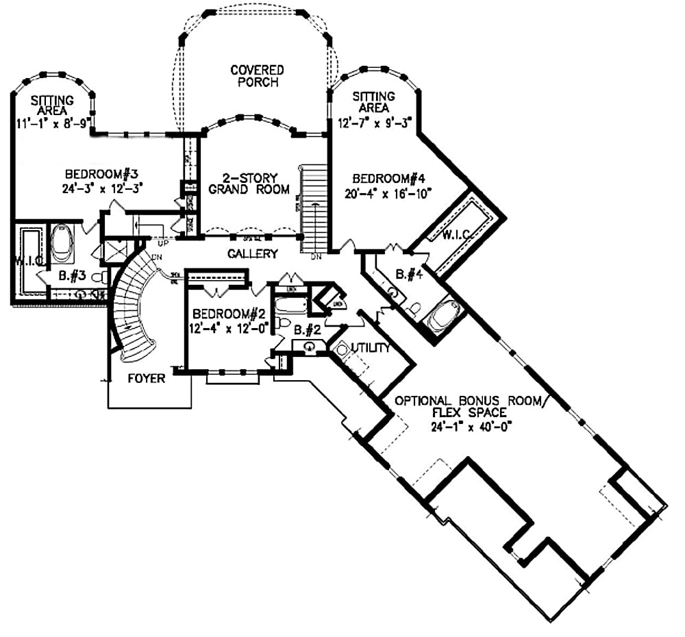 Floor Plan Upper Level of Traditional Plan #198-1073