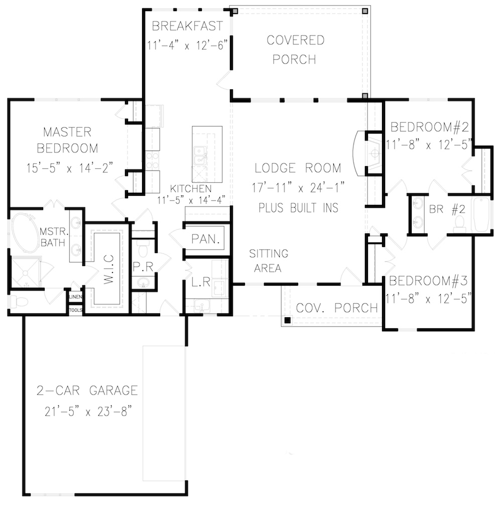 Floor Plan Main Level of Cottage Plan #198-1075