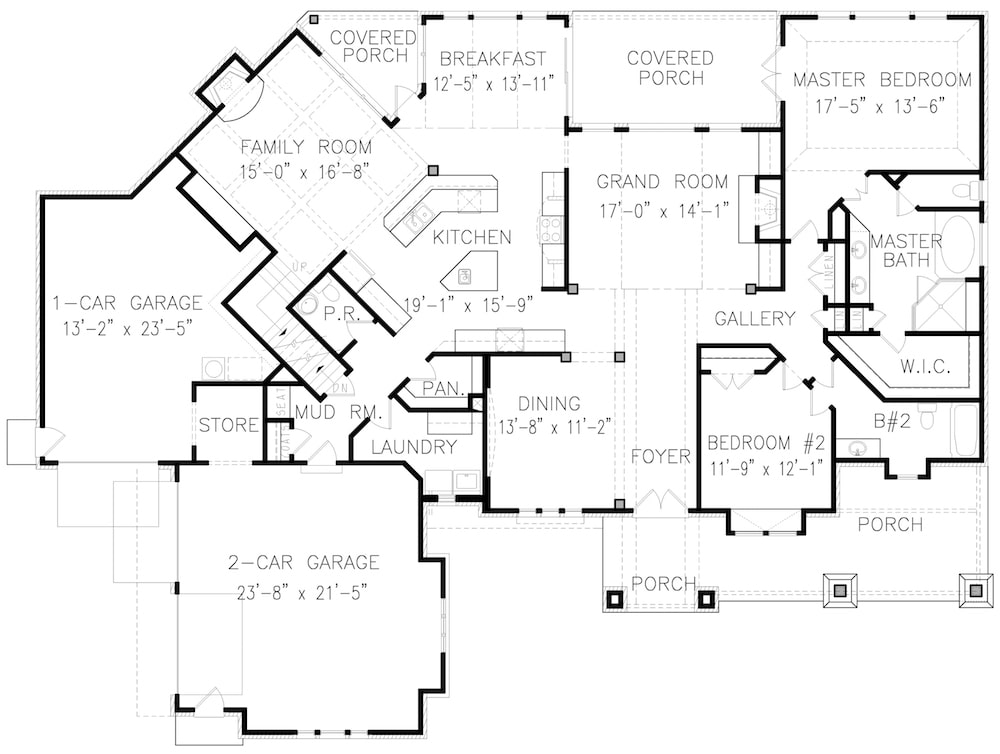 Floor Plan Main Level of Traditional Plan #198-1076