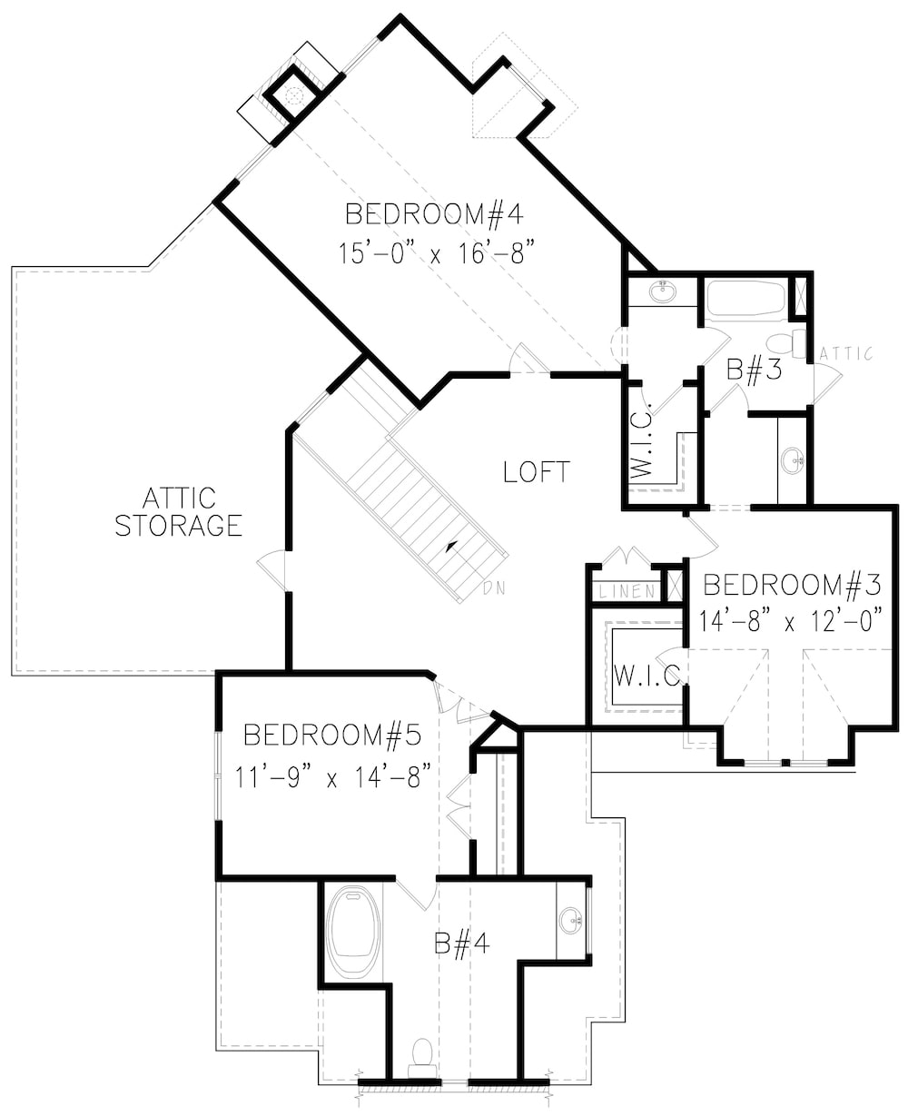 Floor Plan Upper Level of Traditional Plan #198-1076