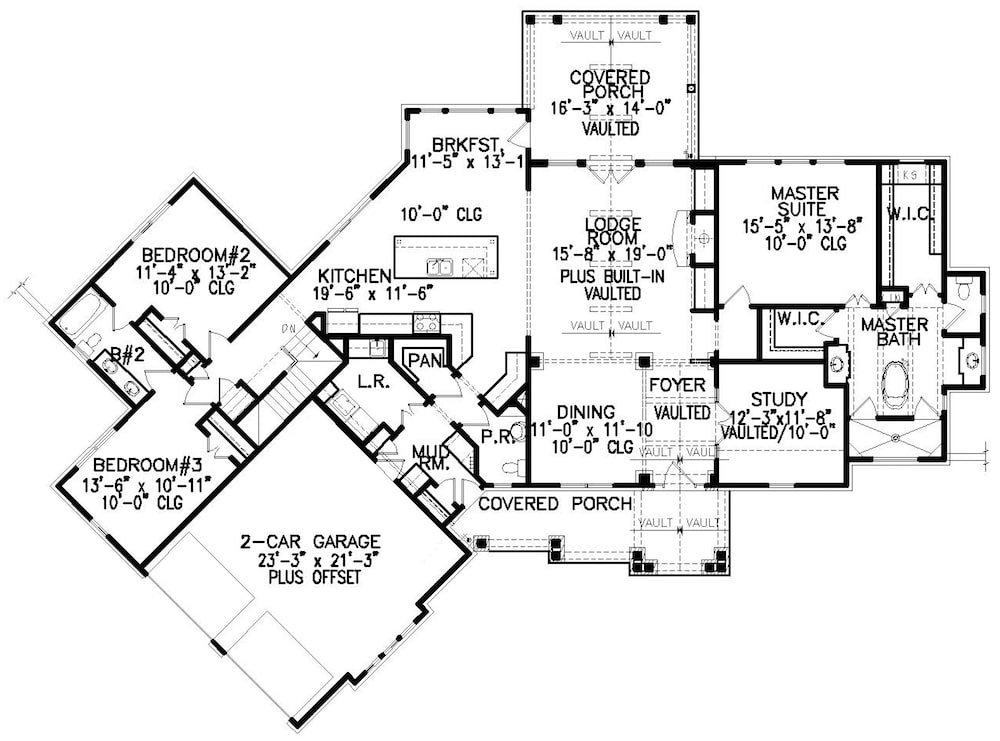Floor Plan Main Level of Cottage Plan #198-1077