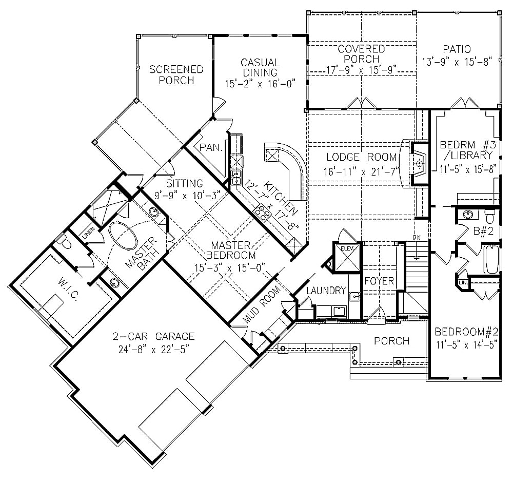Floor Plan Main Level of Cottage Plan #198-1079