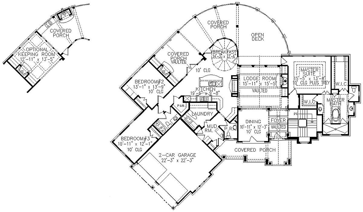 Floor Plan Main Level of Cottage Plan #198-1080