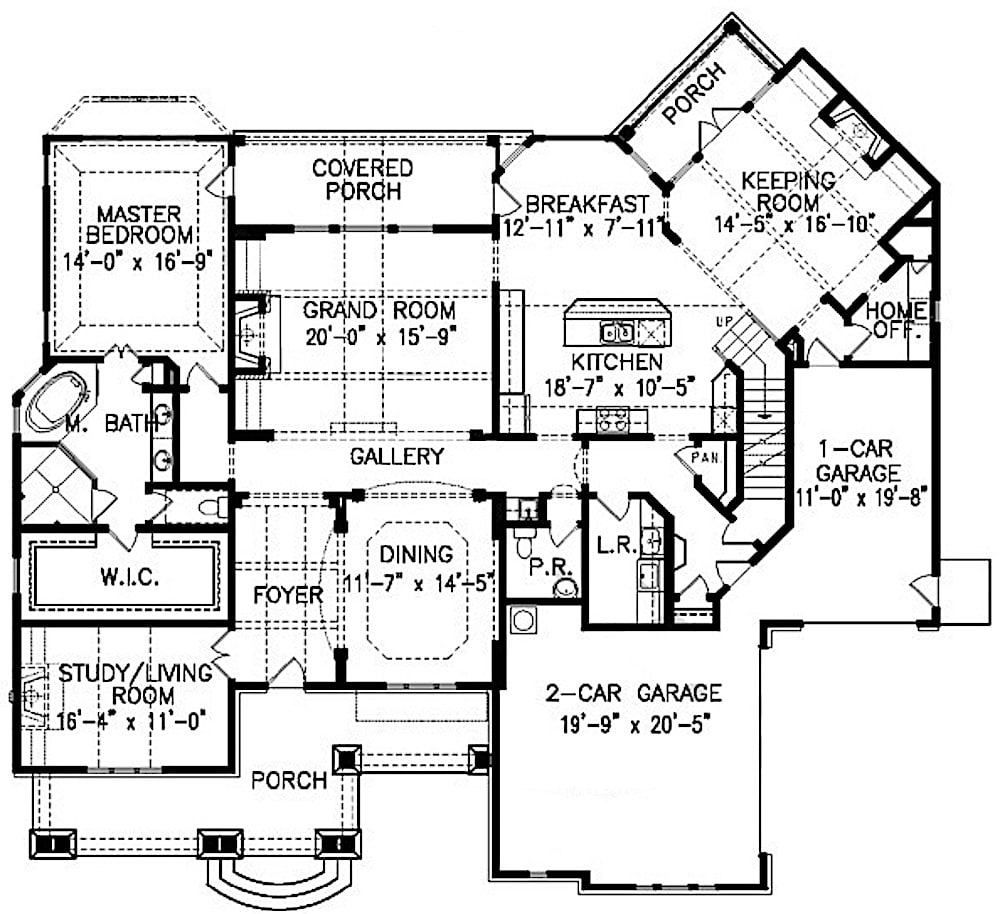Floor Plan Main Level of Cottage Plan #198-1082