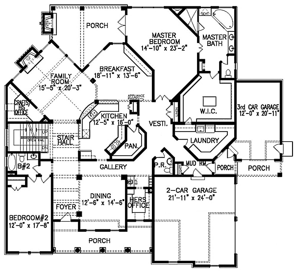 Floor Plan Main Level of Bungalow Plan #198-1084