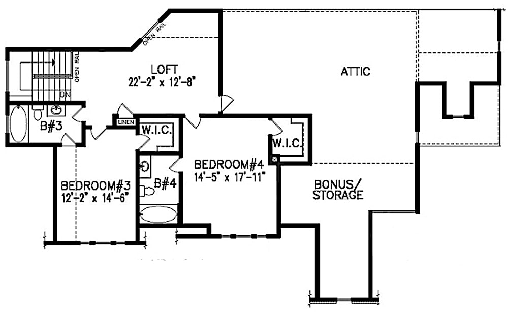Floor Plan Upper Level of Bungalow Plan #198-1084