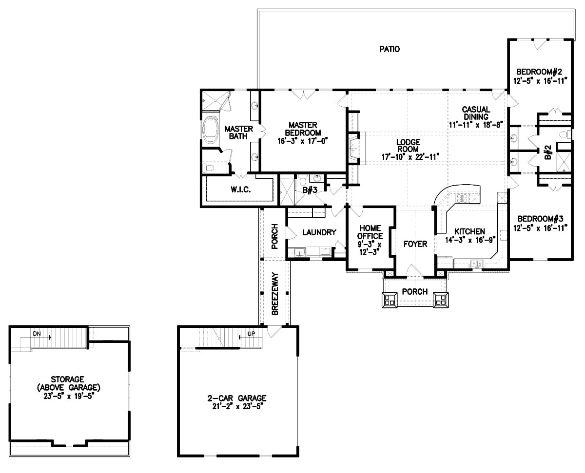 Floor Plan Main Level of Cottage Plan #198-1085
