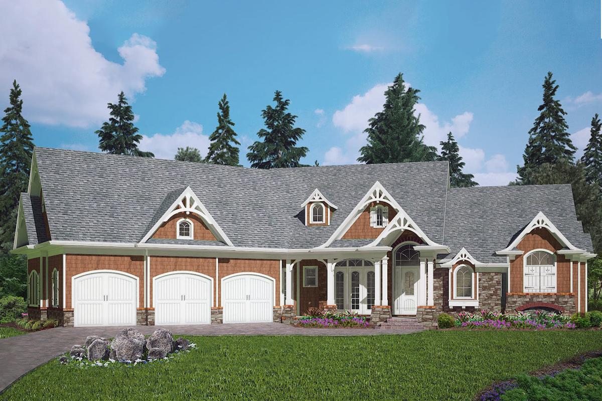 Front elevation of Cottage home (ThePlanCollection: House Plan #198-1086)