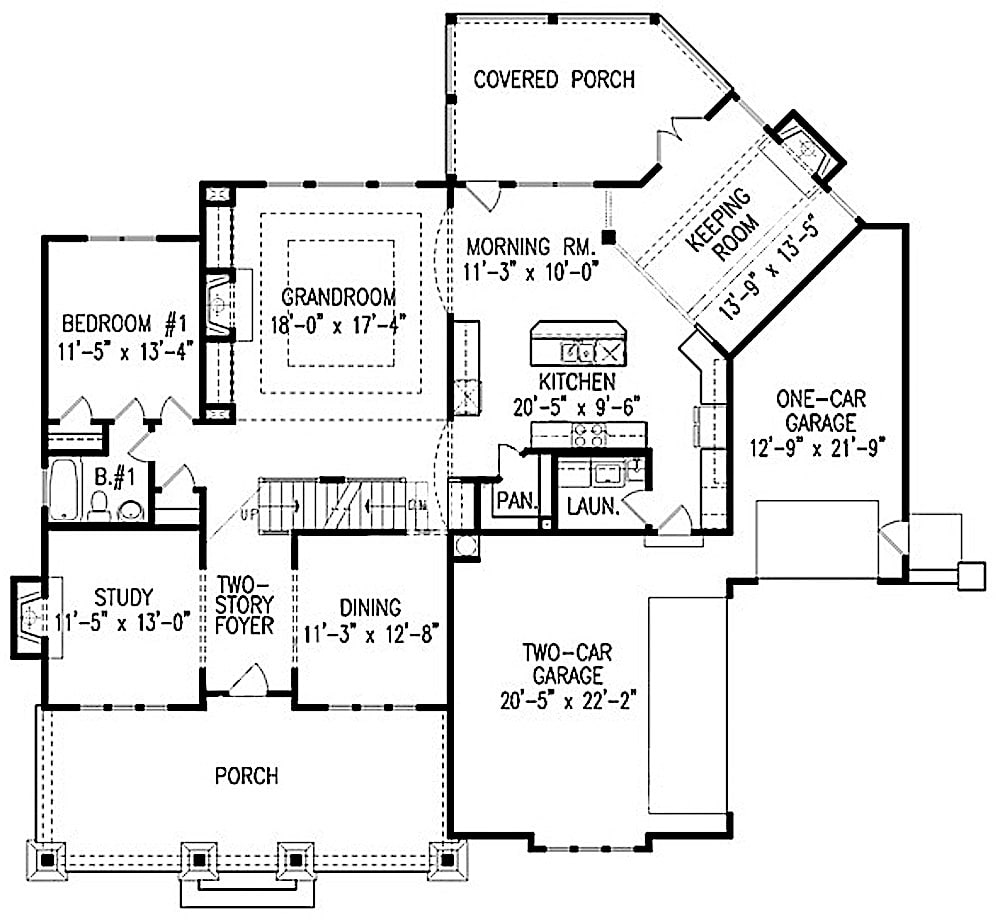 Floor Plan Main Level of Southern Plan #198-1087