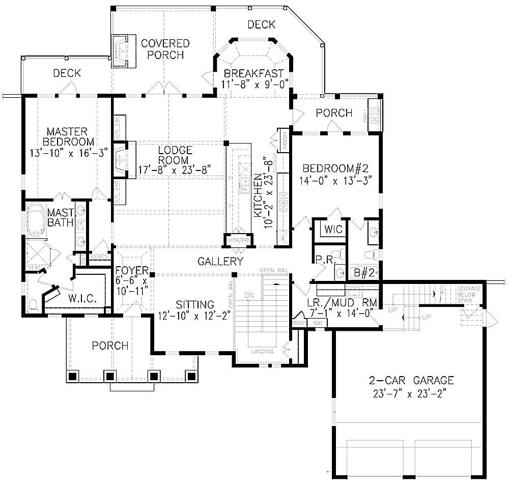 Floor Plan Main Level of Cottage Plan #198-1088