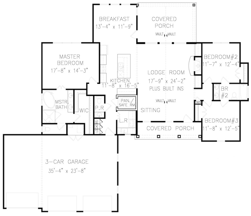 Floor Plan Main Level of Cottage Plan #198-1091