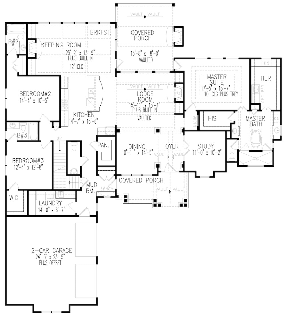 Floor Plan Main Level of Cottage Plan #198-1092