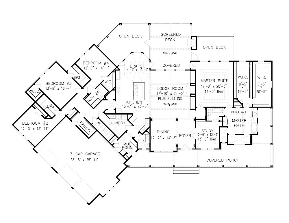 Floor Plan Main Level of Cottage Plan #198-1093
