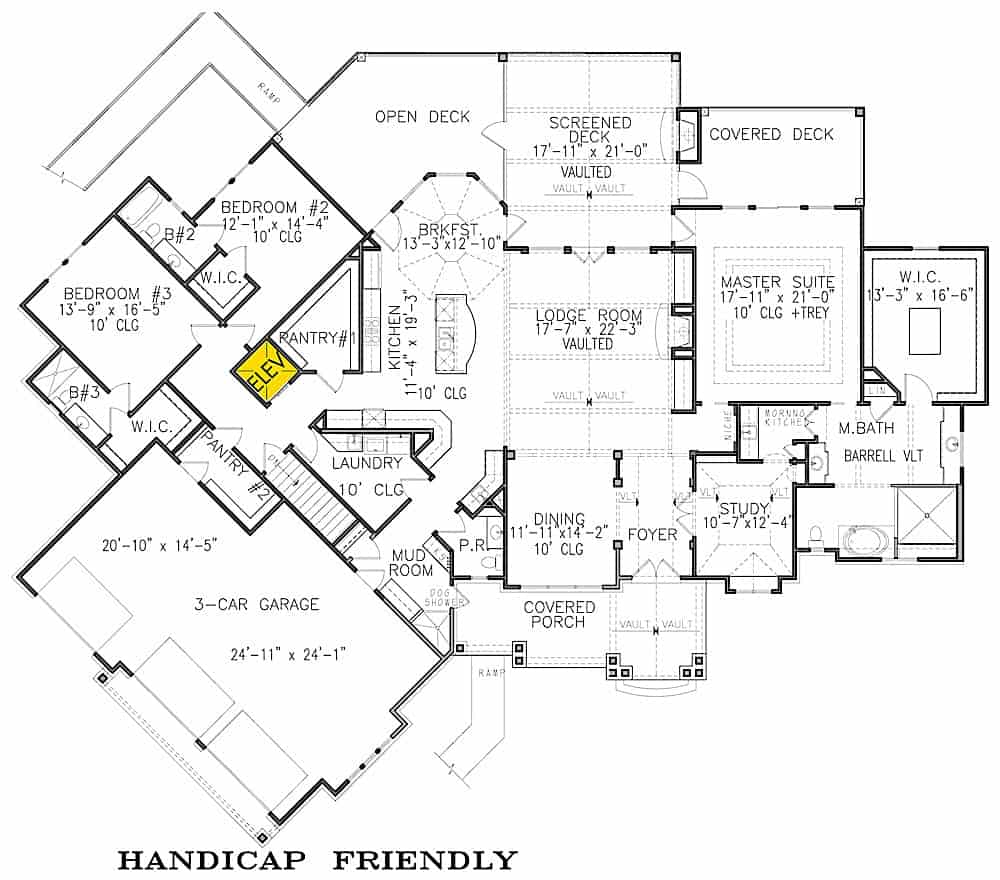Floor Plan Main Level of Cottage Plan #198-1095