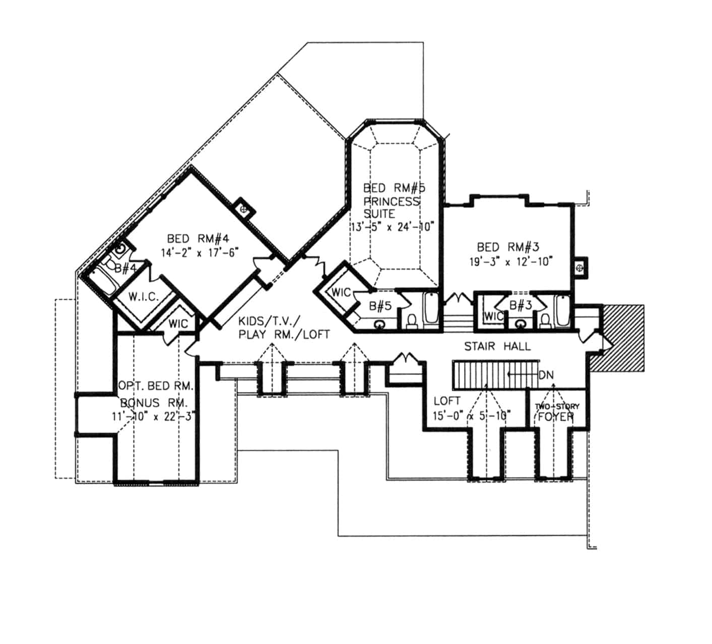 Floor Plan Upper Level of European Plan #198-1100
