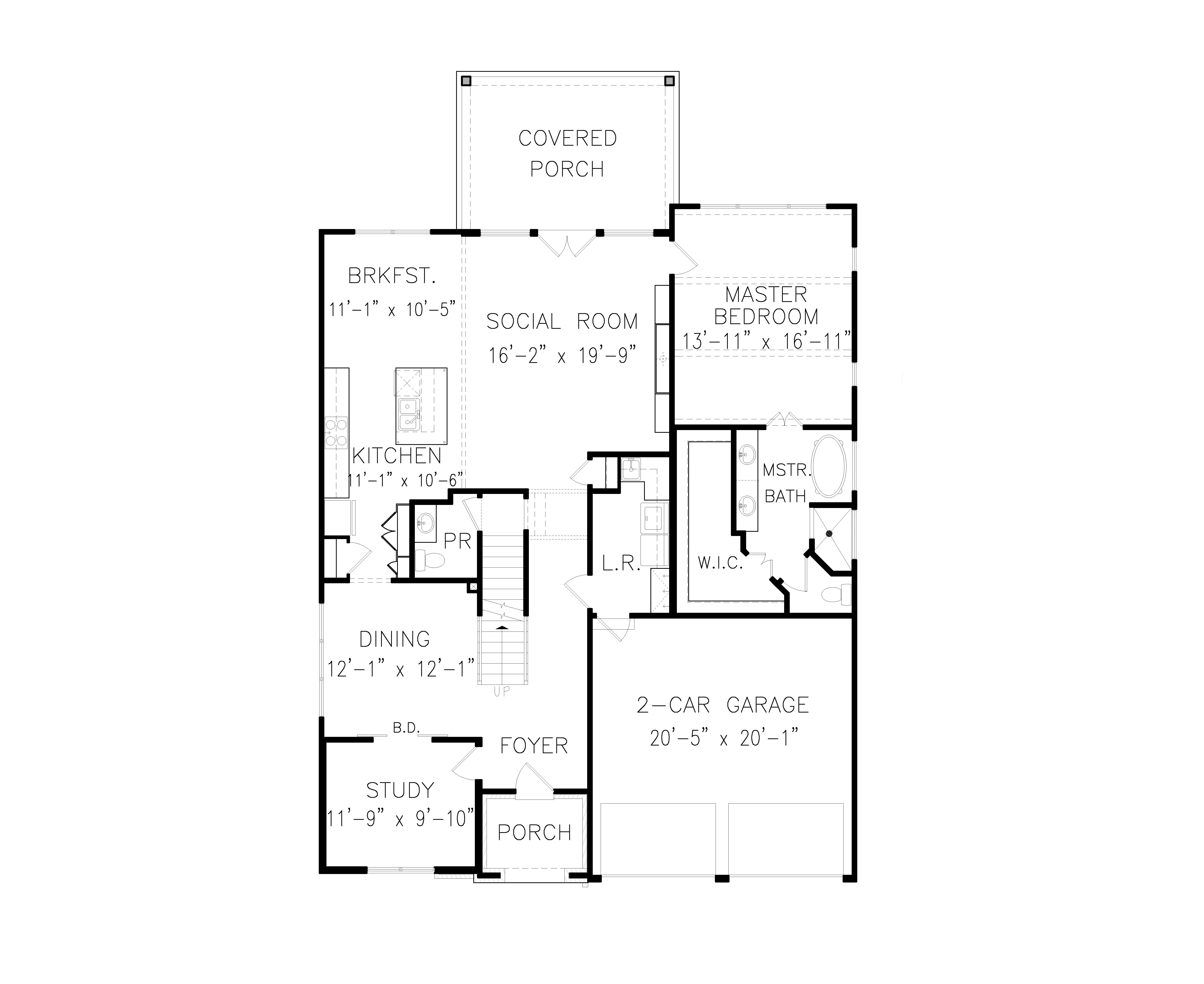 Floor Plan Main Level of Tudor Plan #198-1101