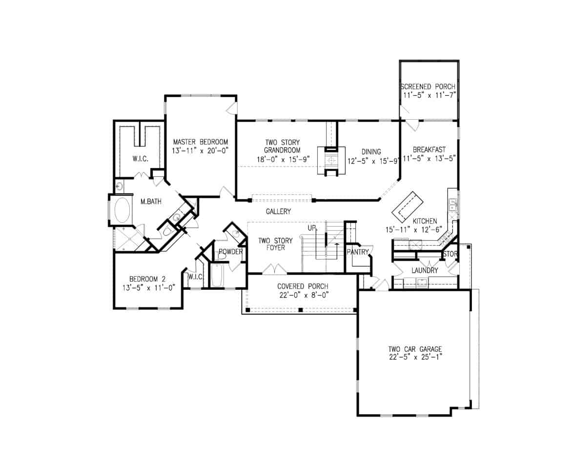 Floor Plan Main Level of Farmhouse Plan #198-1102