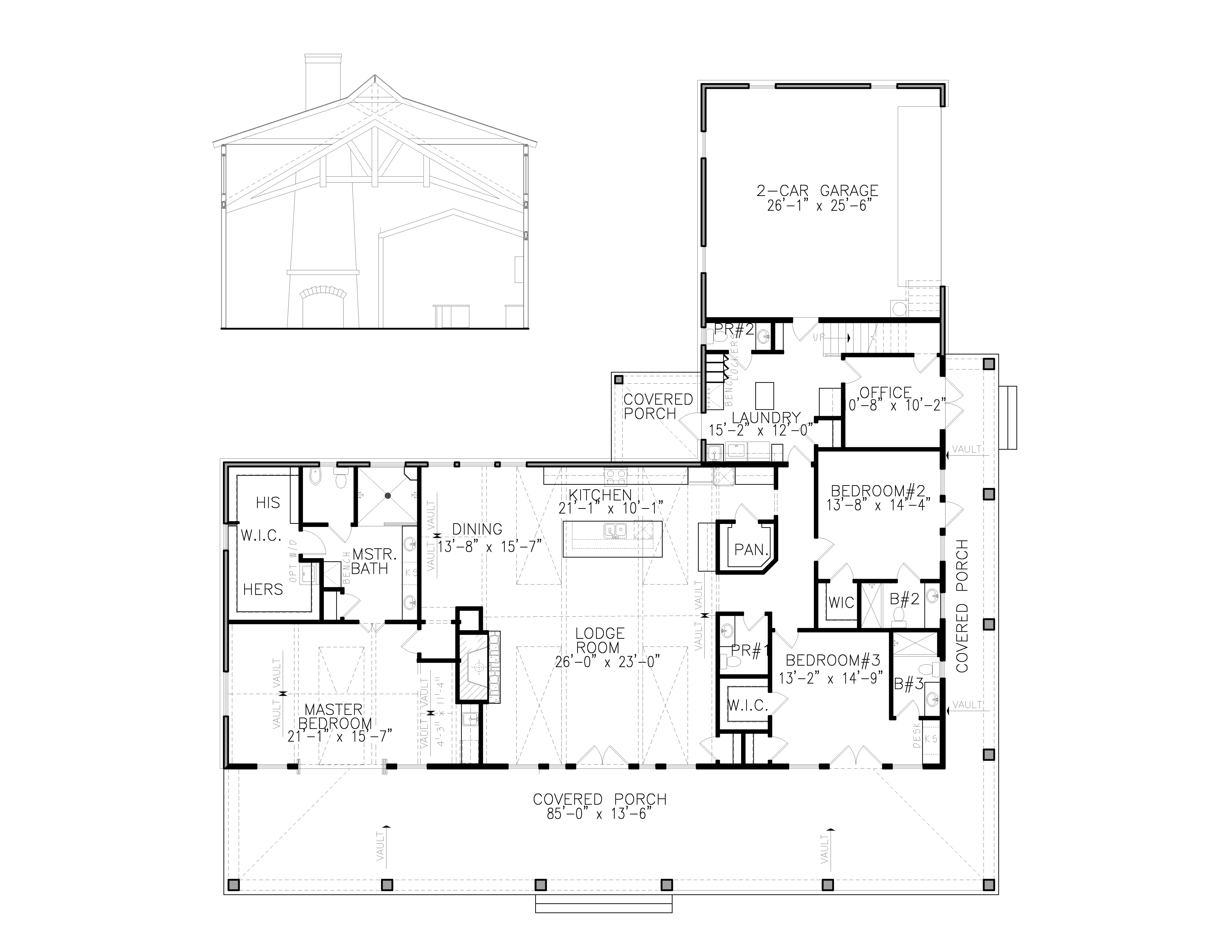 Floor Plan Main Level of Cottage Plan #198-1103