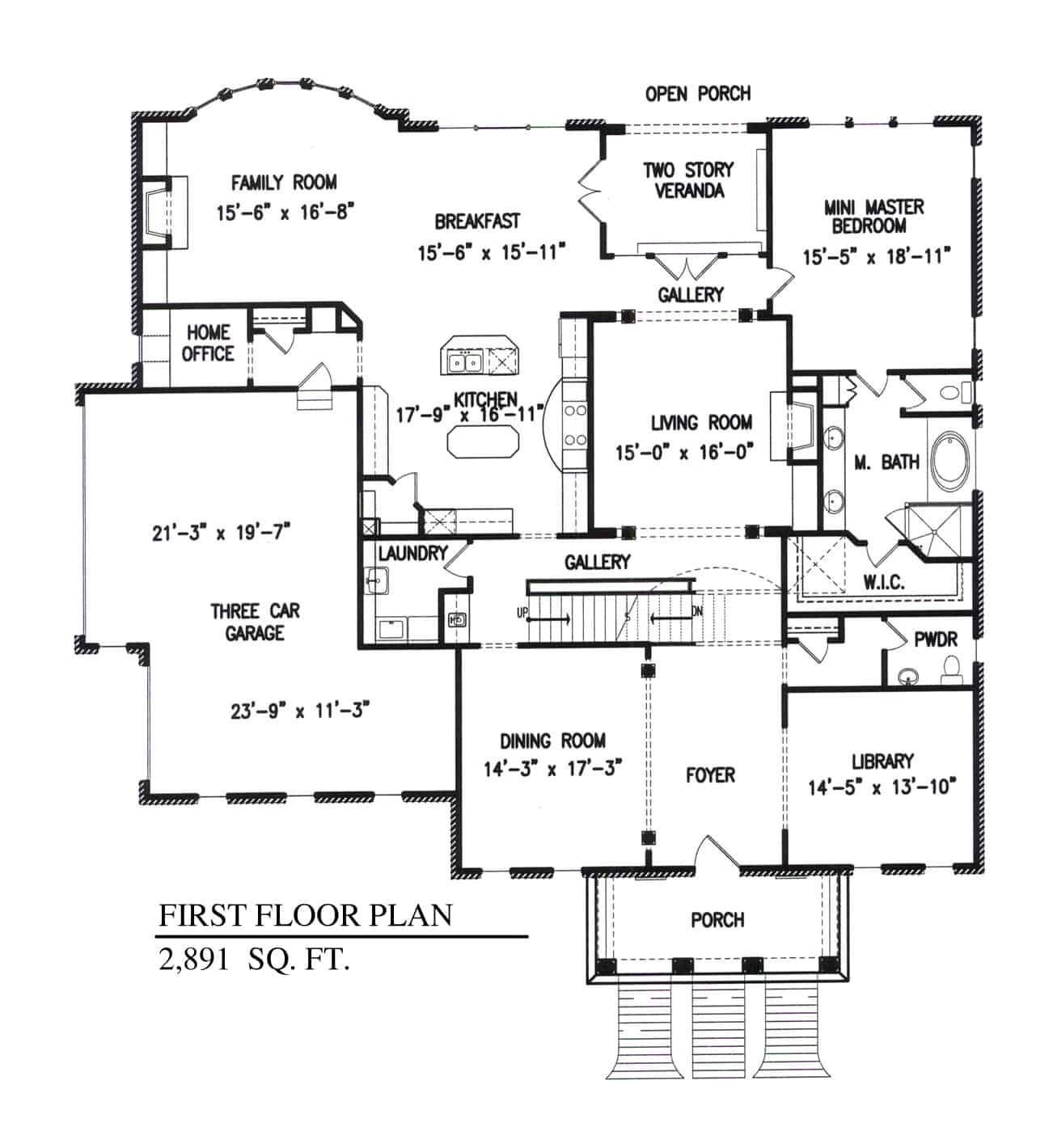 Floor Plan Main Level of Georgian Plan #198-1104