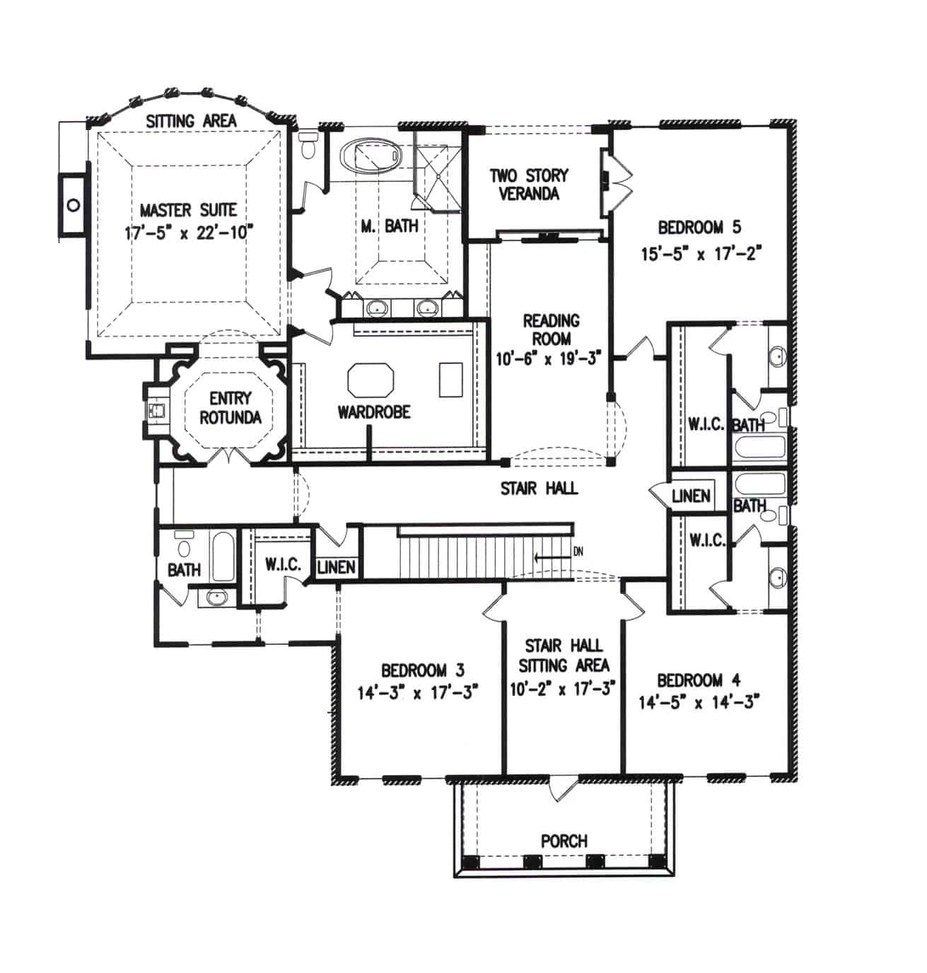 Floor Plan Upper Level of Georgian Plan #198-1104