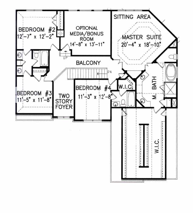 Floor Plan Upper Level of European Plan #198-1105