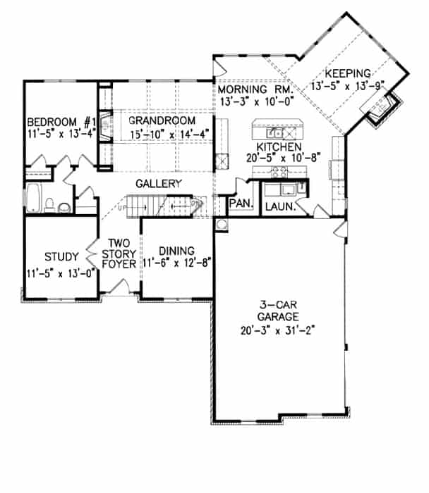Floor Plan Main Level of European Plan #198-1105