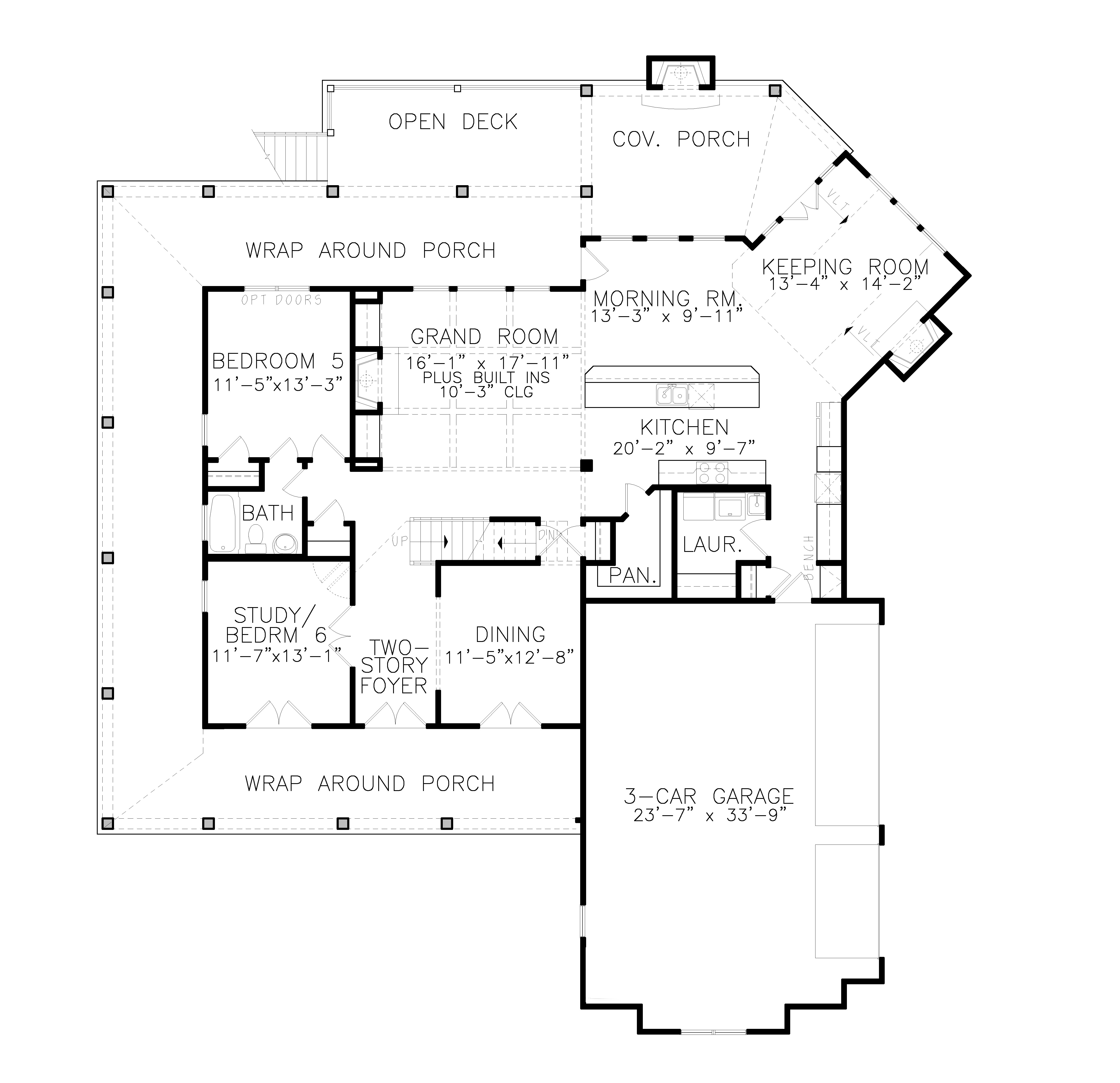 Floor Plan Main Level of Farmhouse Plan #198-1106