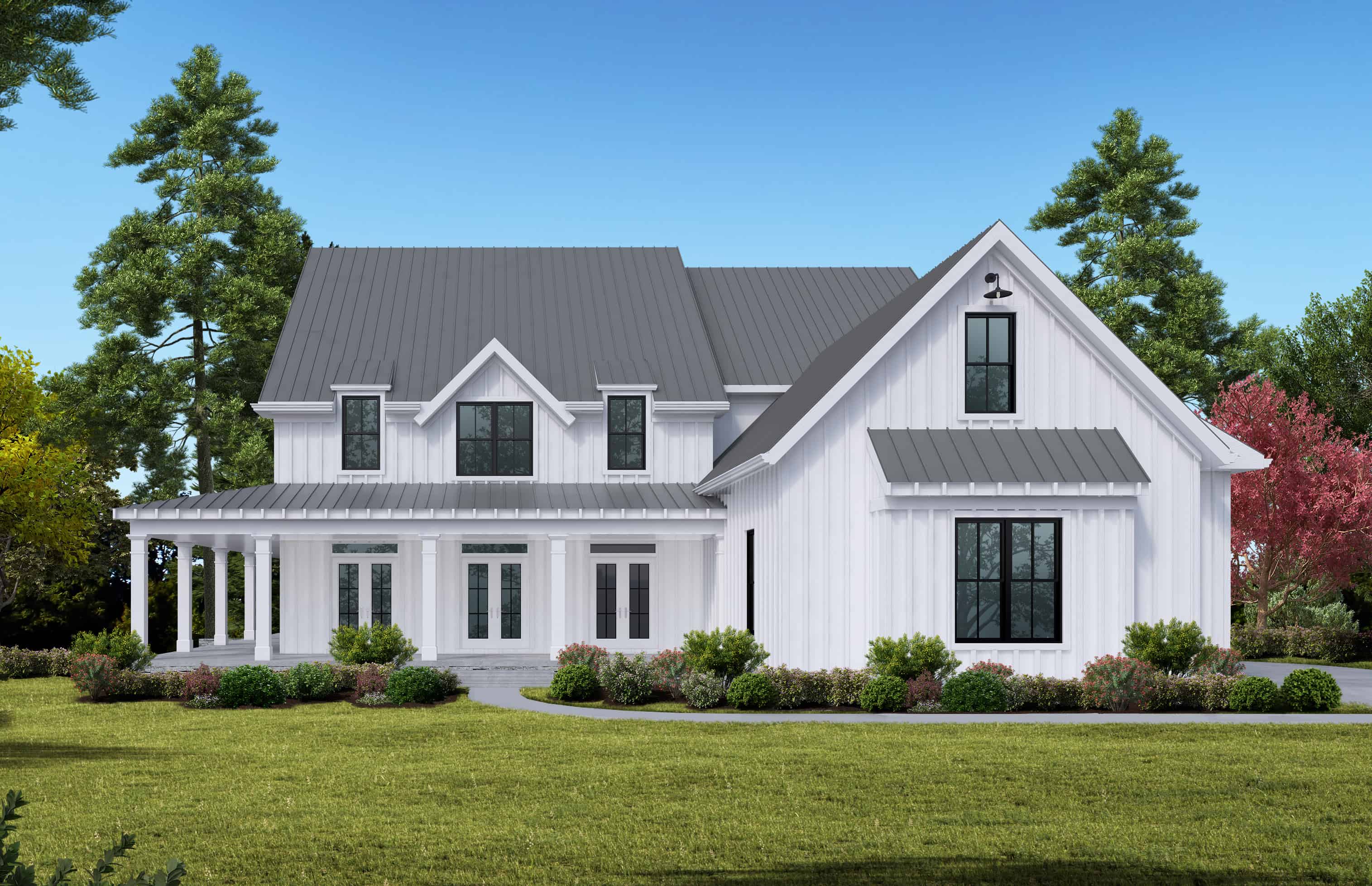 Front elevation of Farmhouse home (ThePlanCollection: House Plan #198-1106)