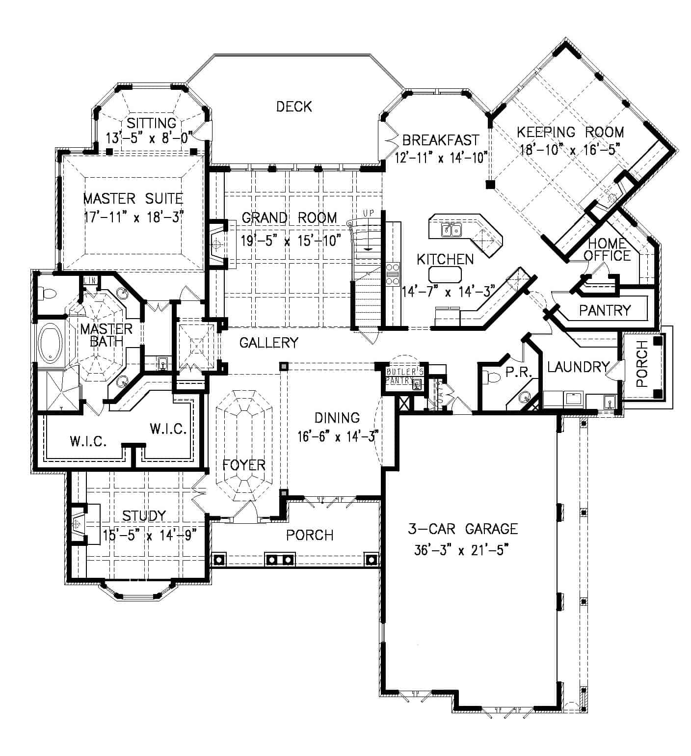 Floor Plan Main Level of Southern Plan #198-1108