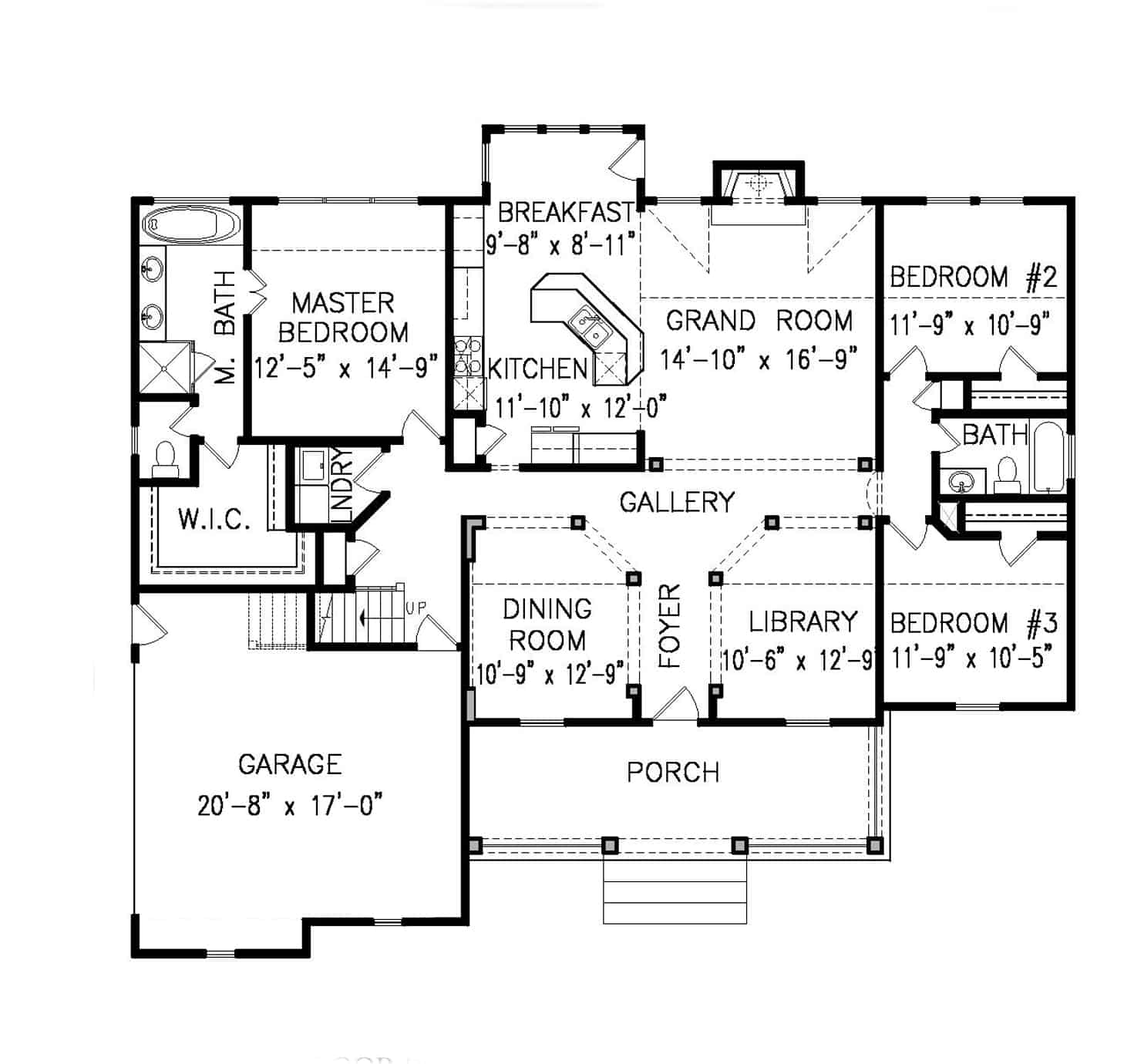 Floor Plan Main Level of Ranch Plan #198-1109