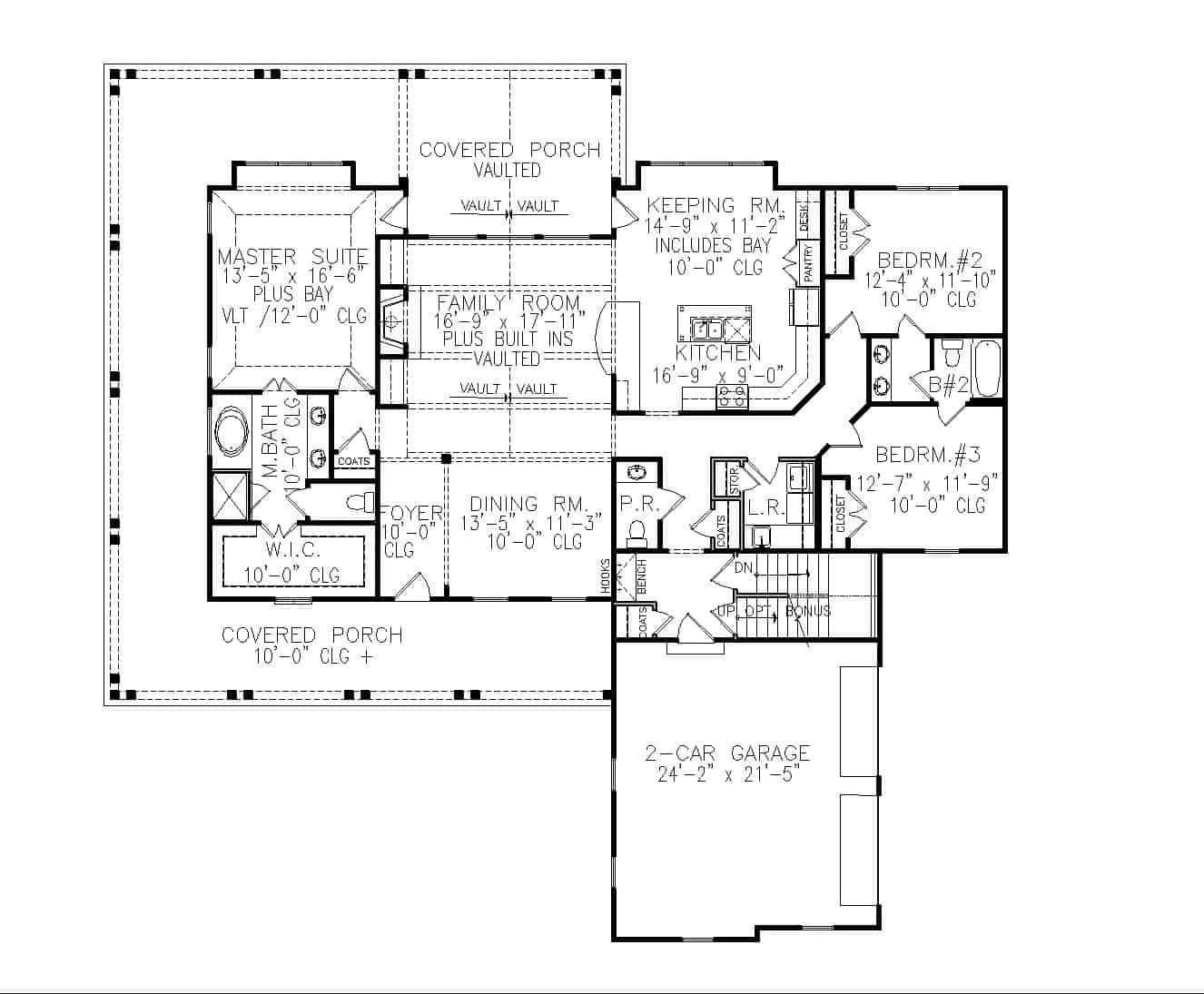 Floor Plan Main Level of Ranch Plan #198-1110