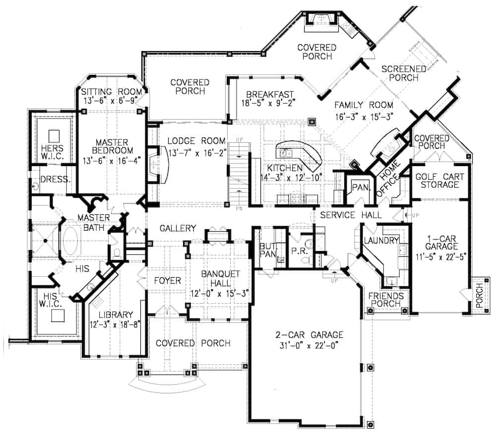 Floor Plan Main Level of Rustic Plan #198-1111