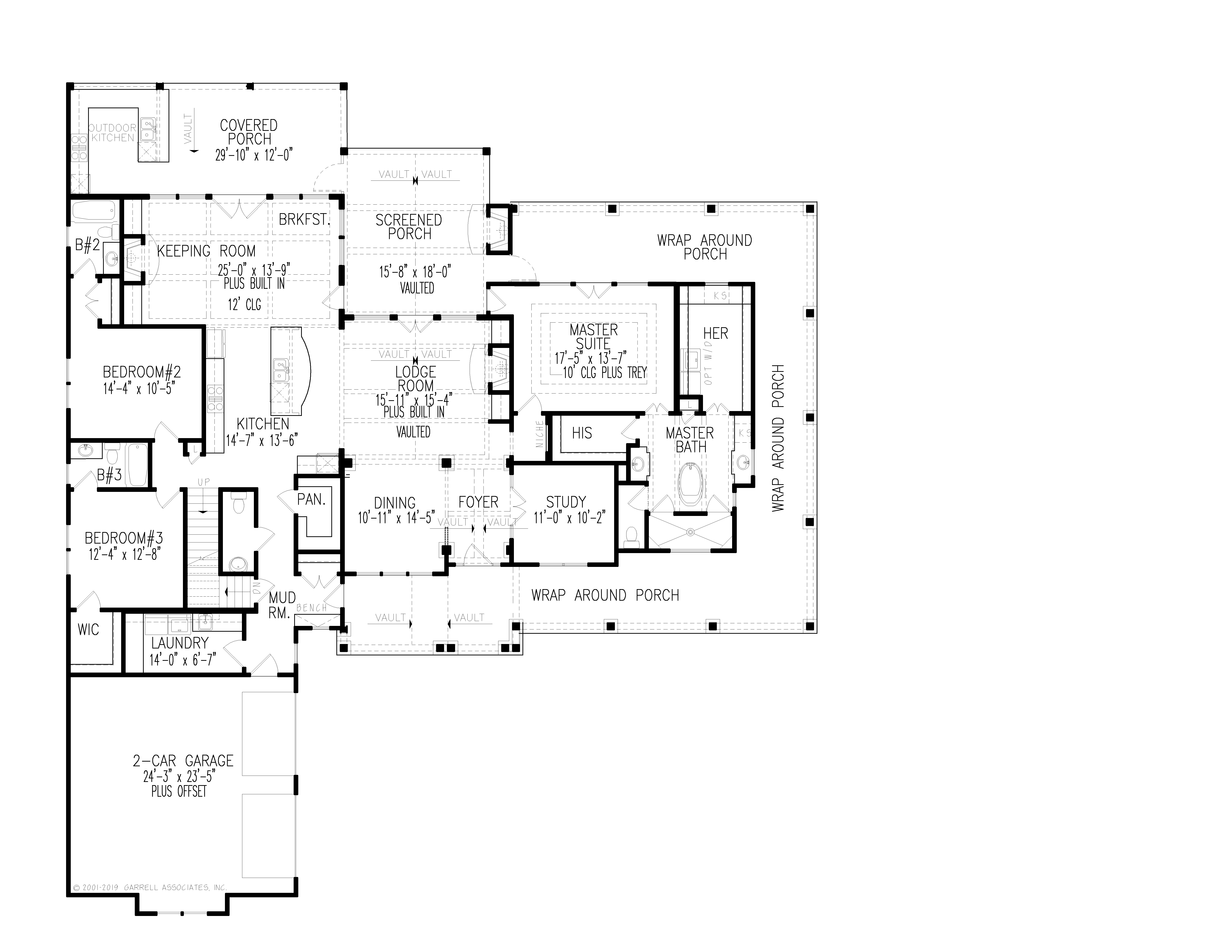 Floor Plan Main Level of Farmhouse Plan #198-1113