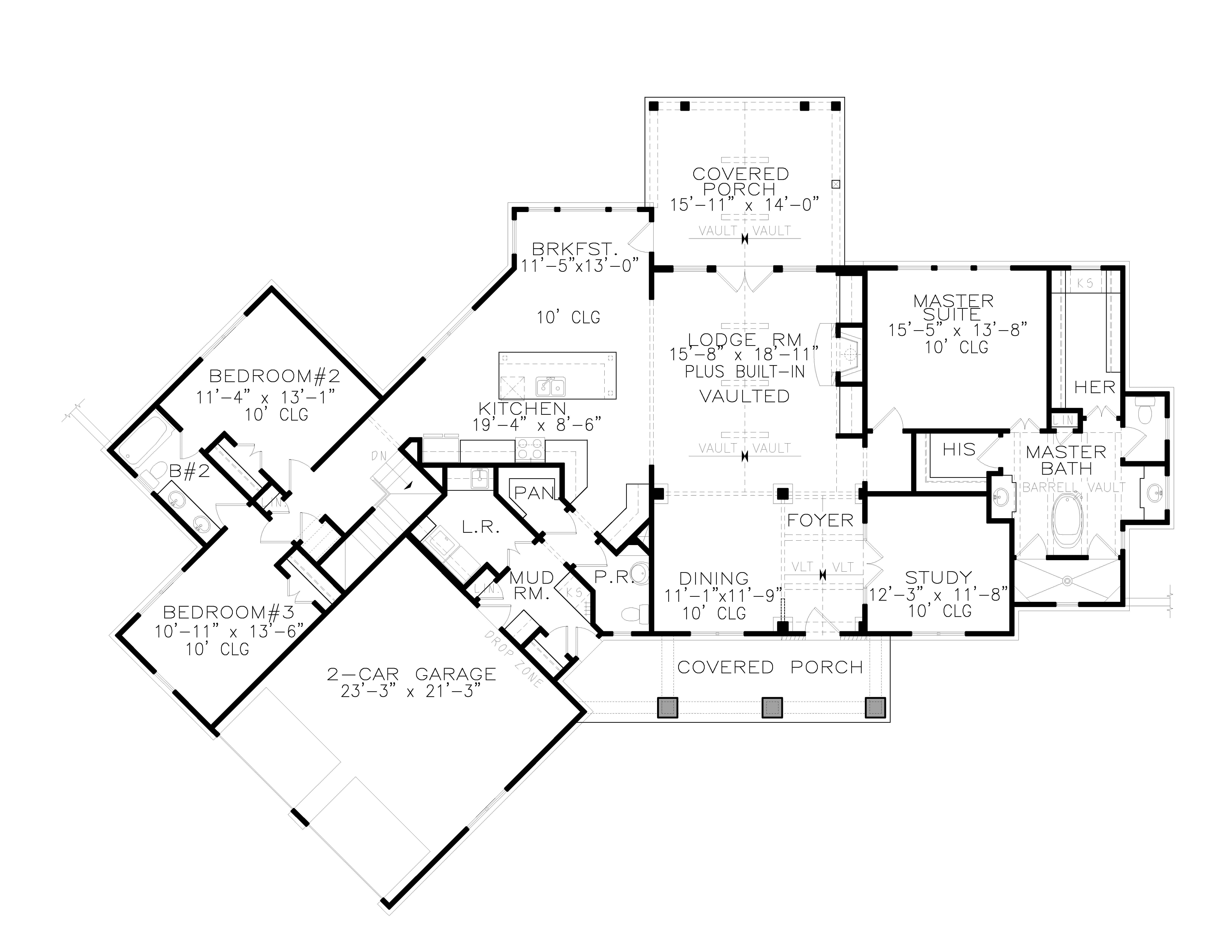 Floor Plan Main Level of Ranch Plan #198-1114